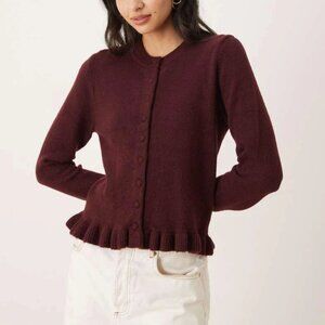 Mango cardigan with peplum hem in burgundy size M